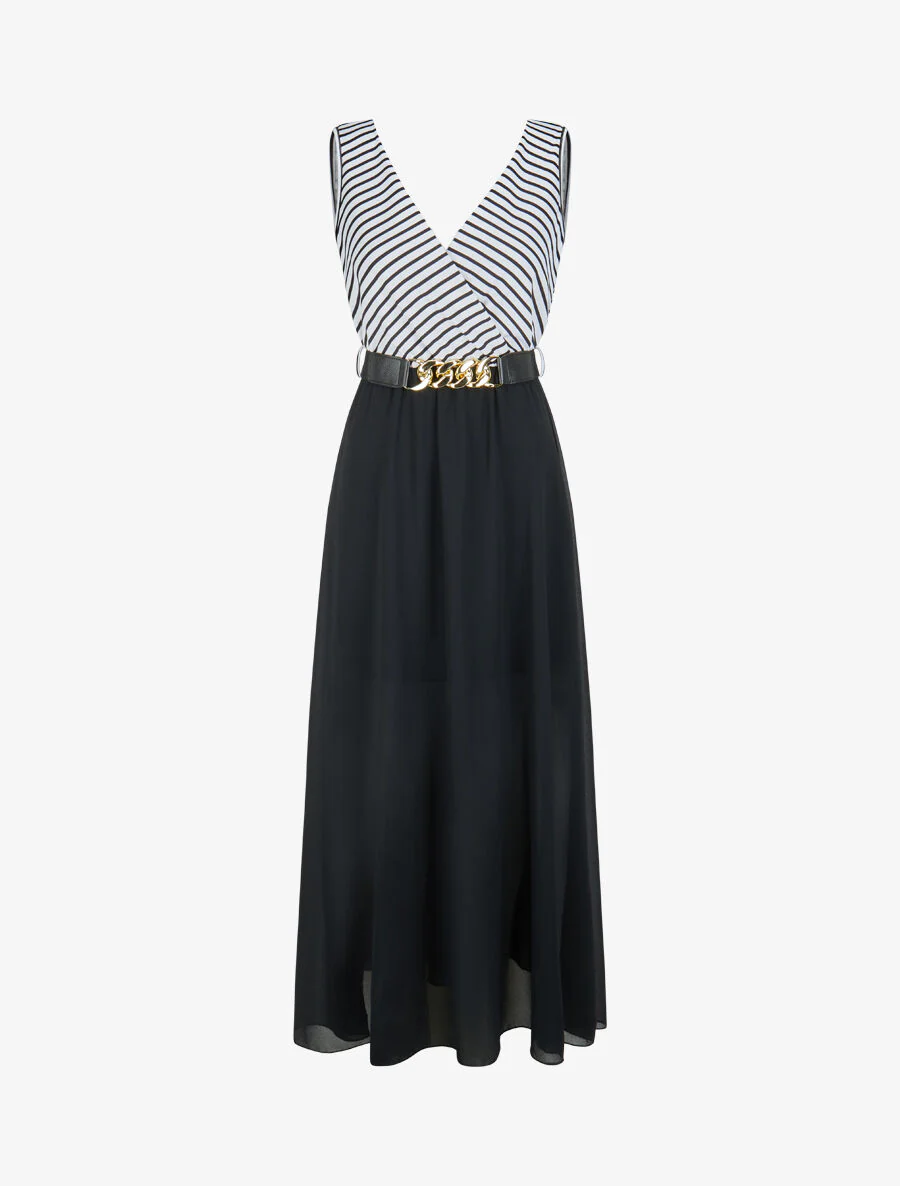 Robe longue évasée à rayures - Noir