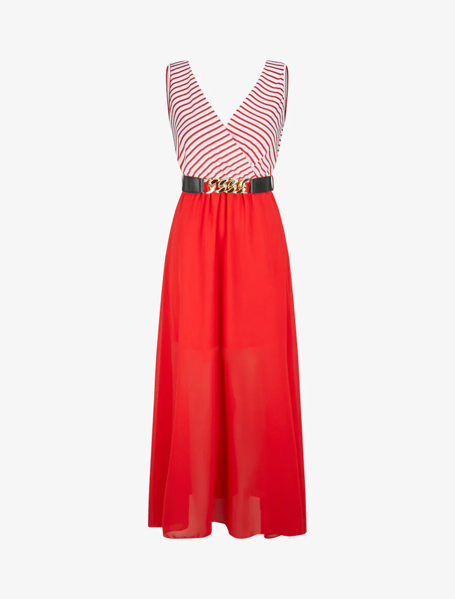 Robe longue évasée à rayures - Rouge