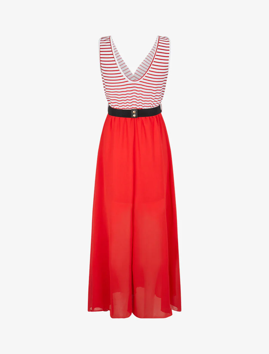 Robe longue évasée à rayures - Rouge - Image 2