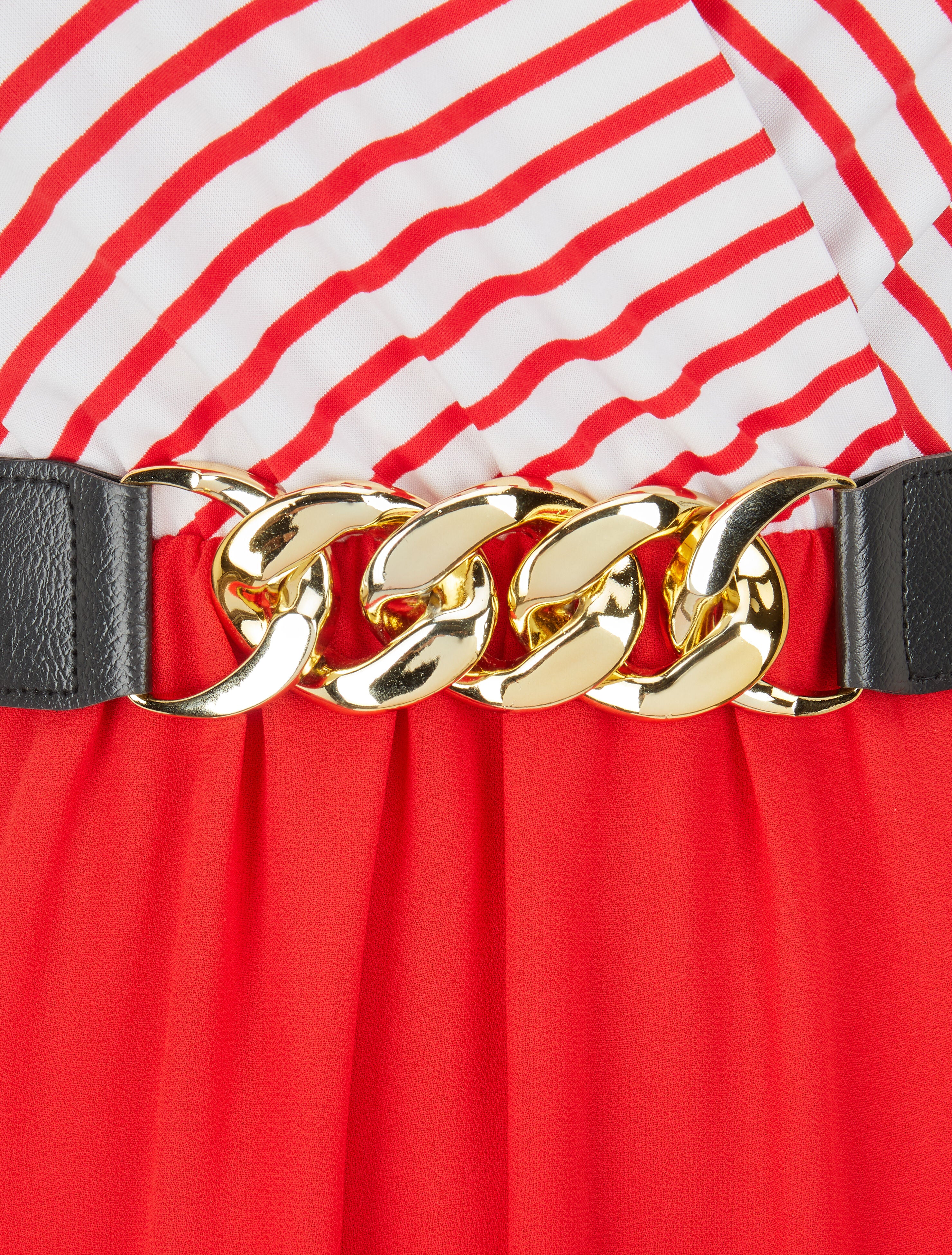 Robe longue évasée à rayures - Rouge - Image 3