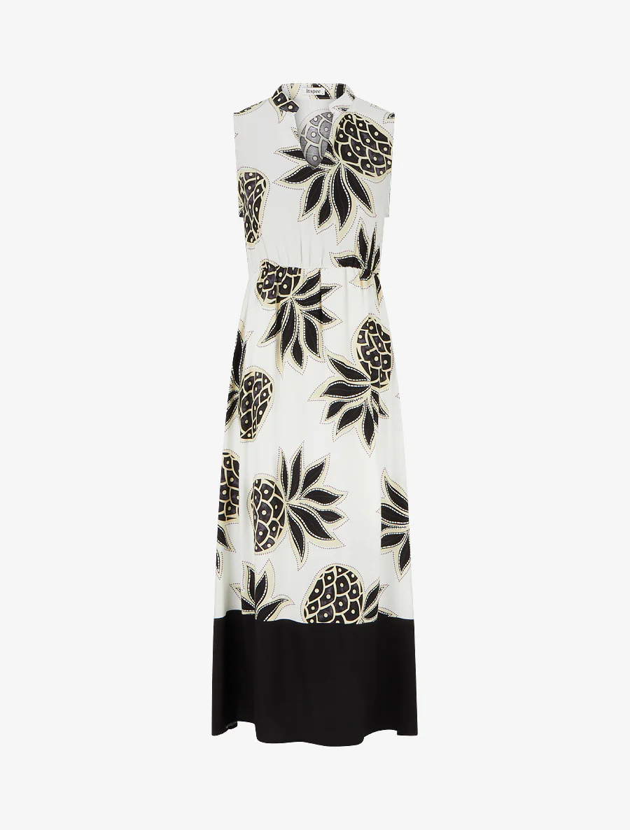 Robe longue évasée imprimé ananas - Noir