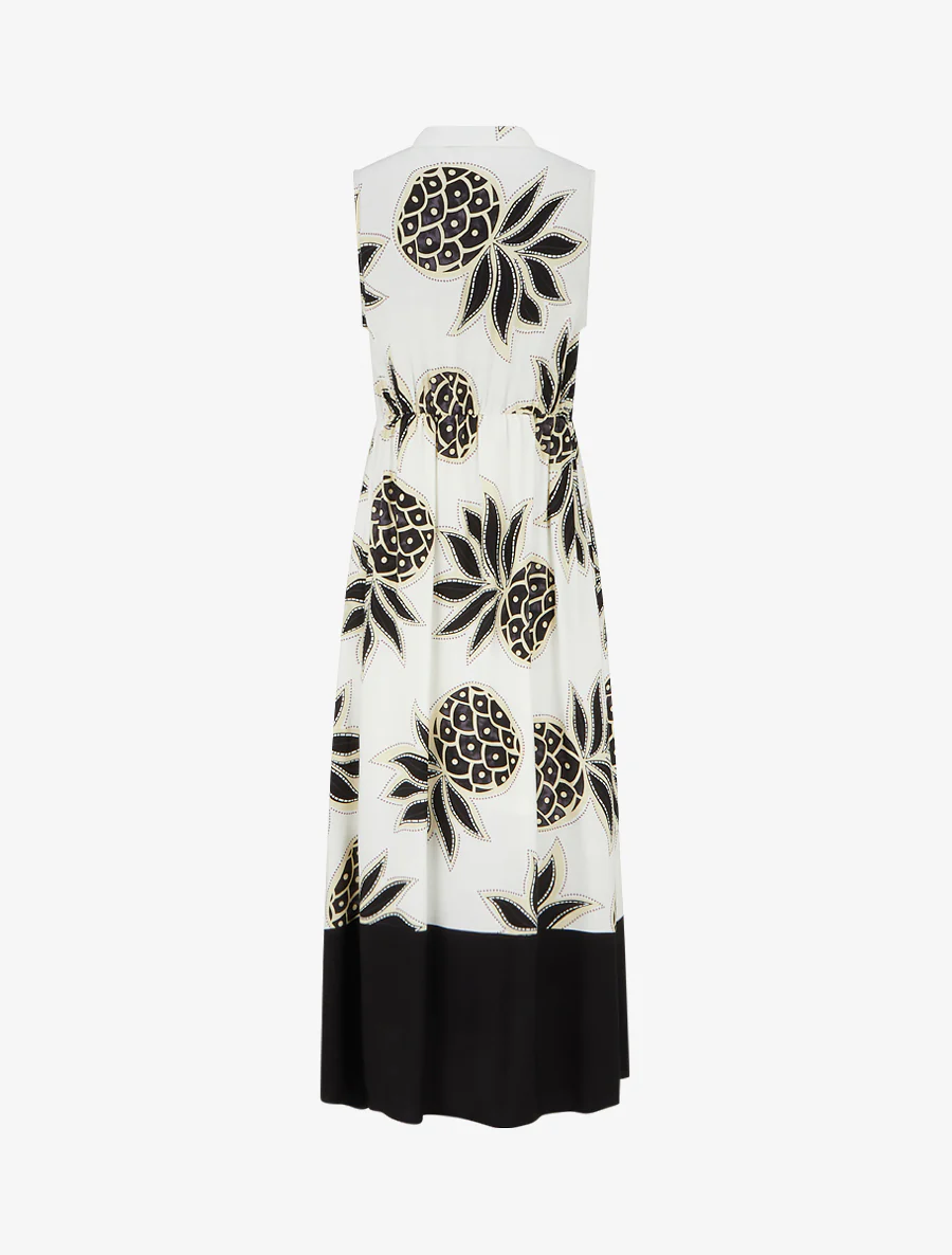 Robe longue évasée imprimé ananas - Noir - Image 2