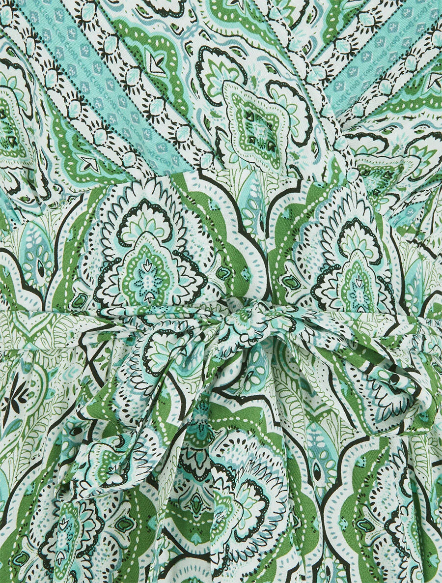 Robe longue évasée imprimé arabesque fleuri à bretelles - Vert - Image 3