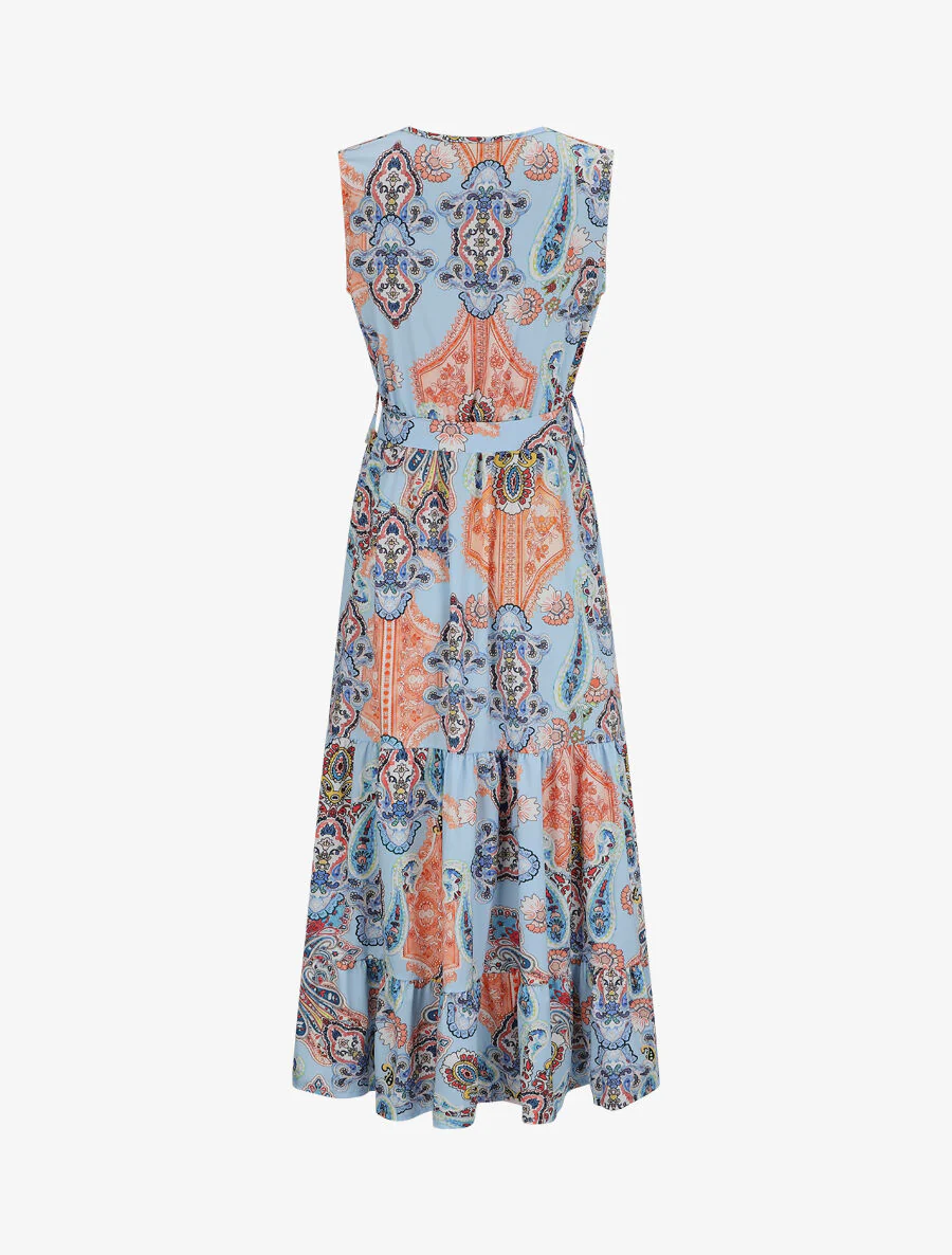 Robe longue évasée imprimé cachemire stylisé - Bleu ciel - Image 2