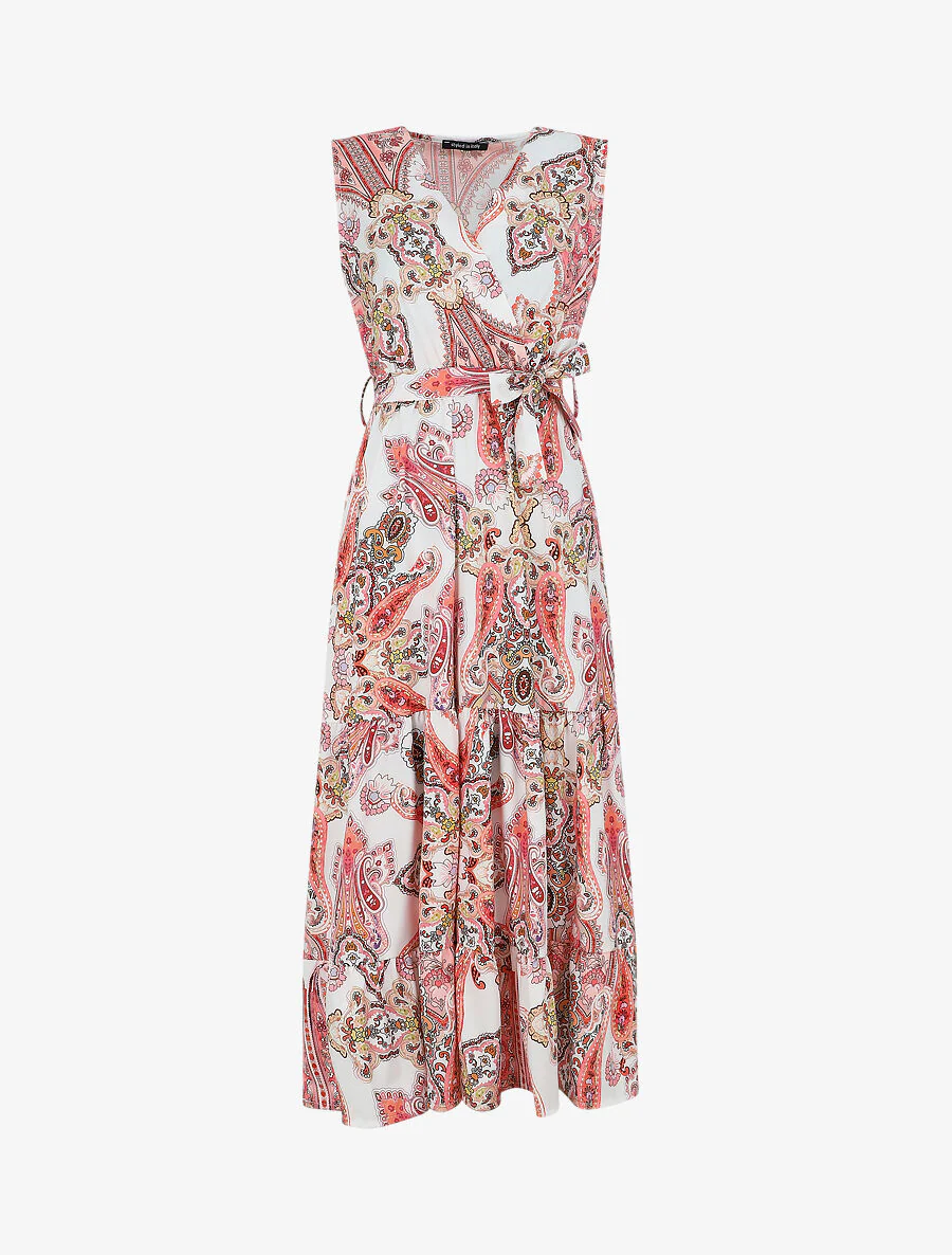Robe longue évasée imprimé cachemire stylisé - Rose pâle