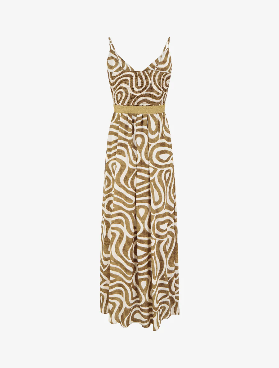 Robe longue évasée imprimé courbes fantaisies - Marron - Image 2