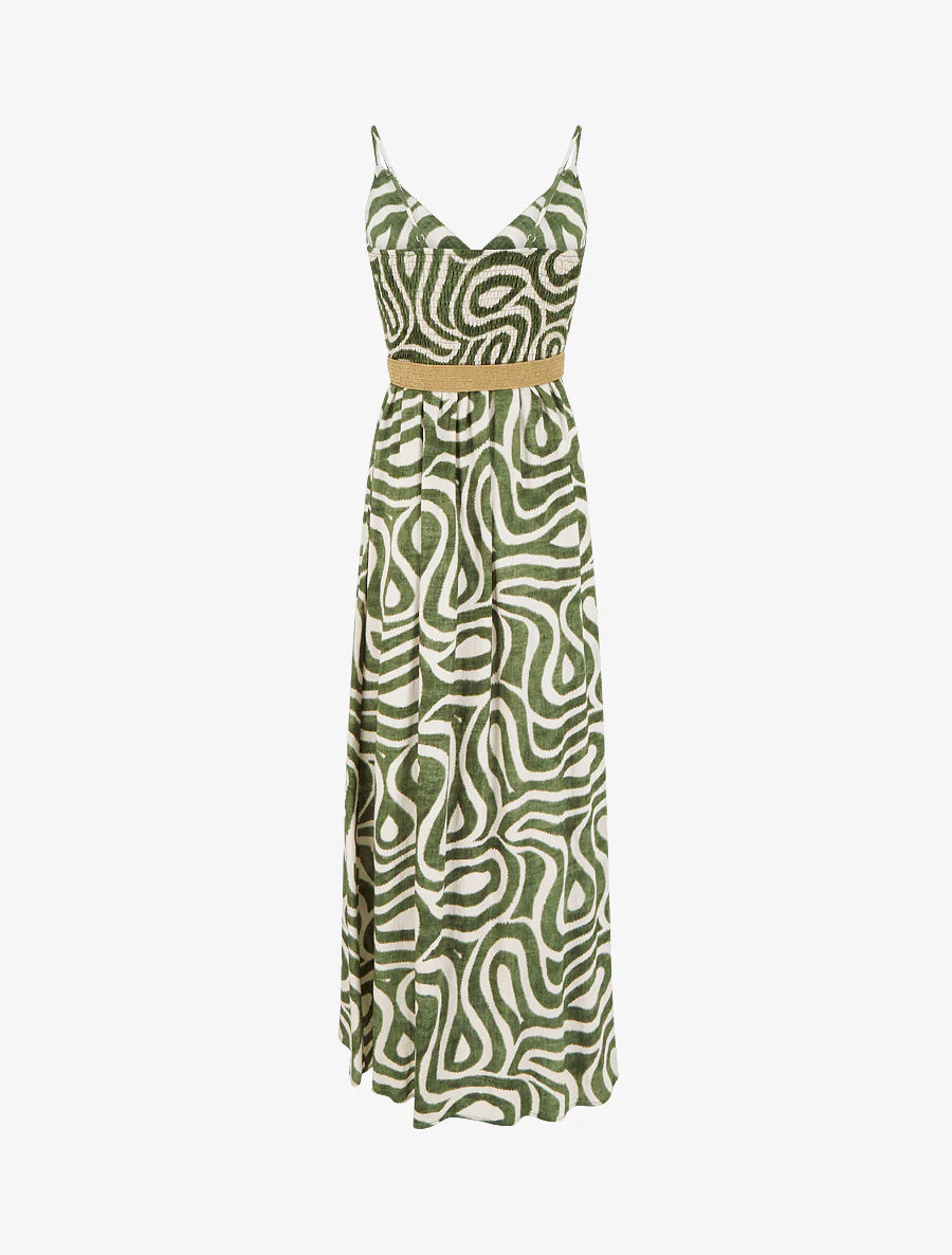 Robe longue évasée imprimé courbes fantaisies - Kaki - Image 2