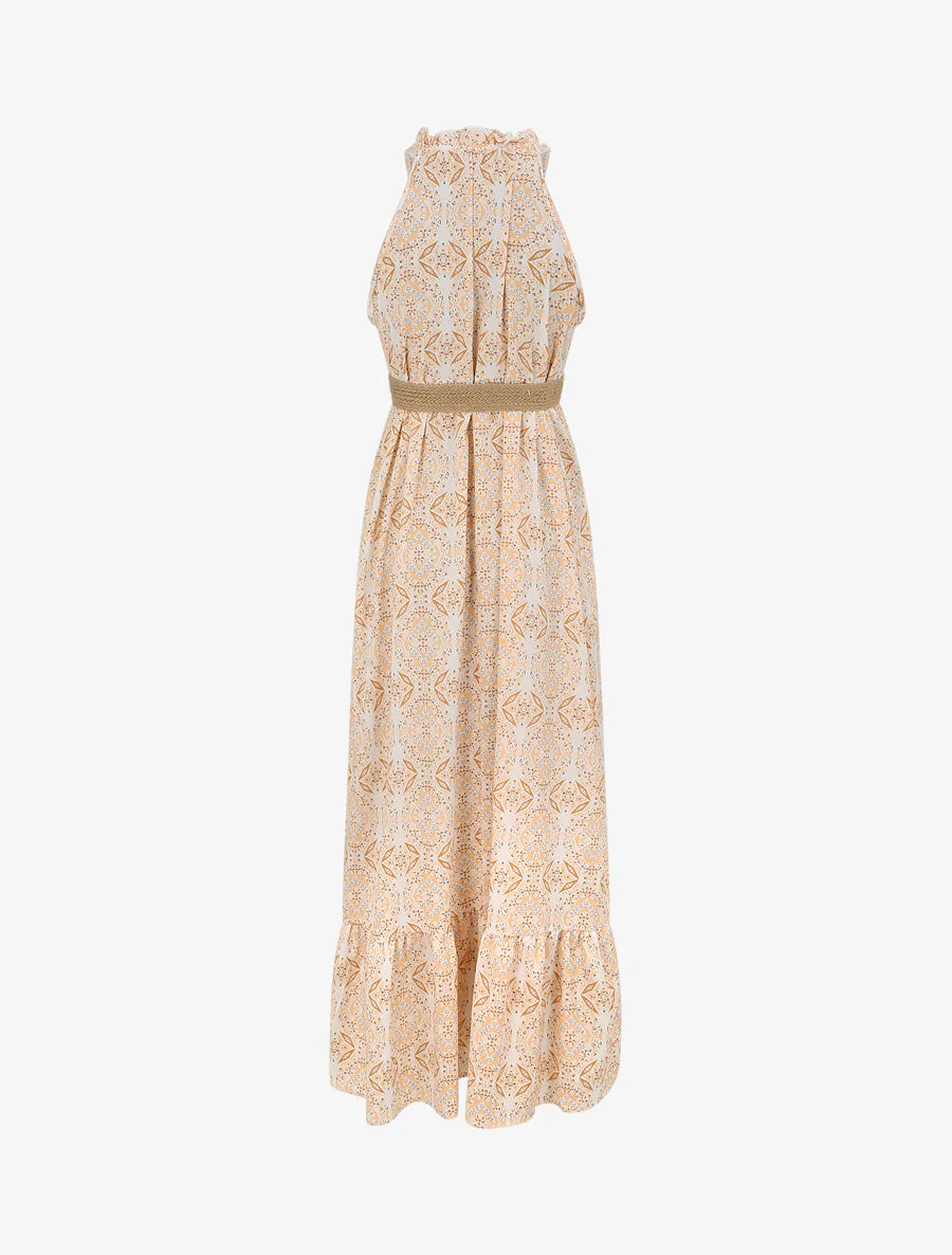 Robe longue évasée imprimé faïence fleurie - Orange - Image 2