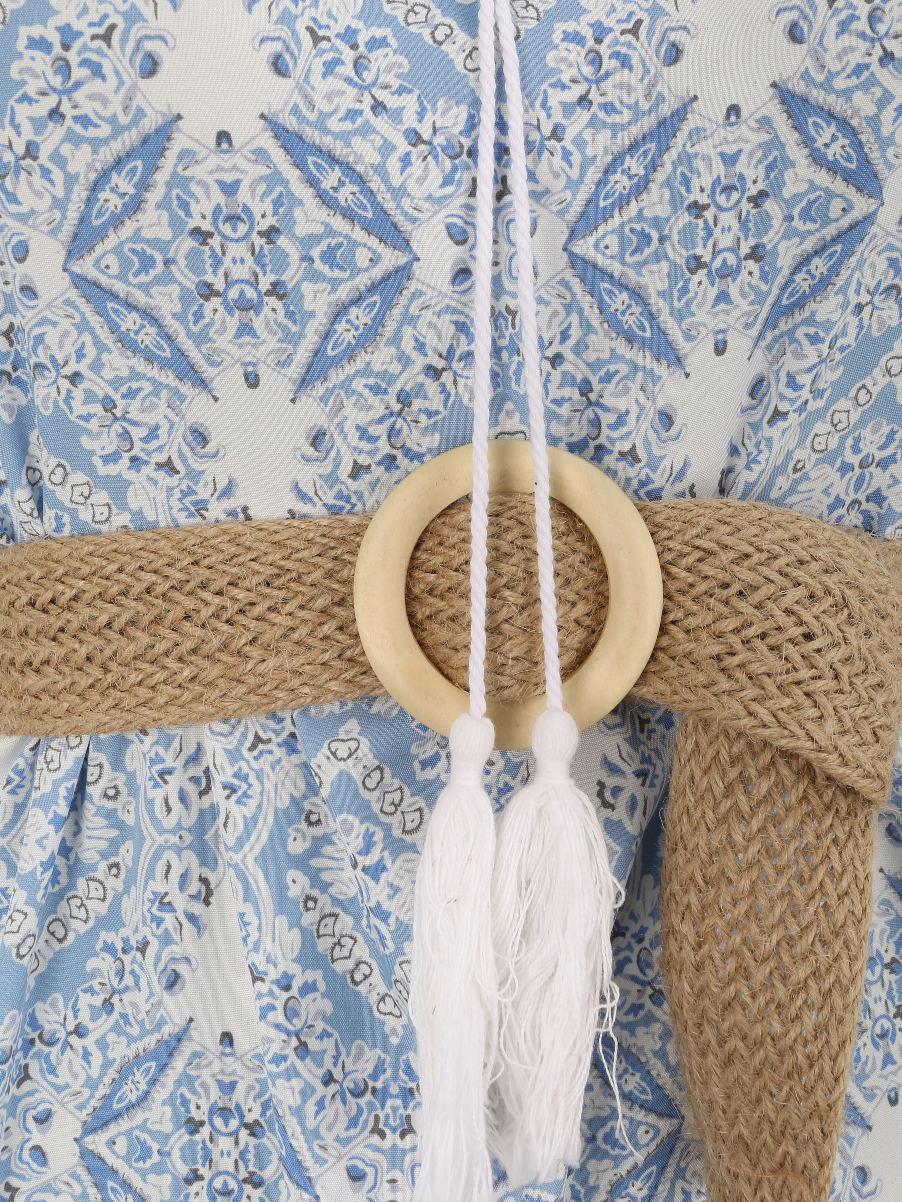 Robe longue évasée imprimé faïence fleurie - Bleu - Image 3