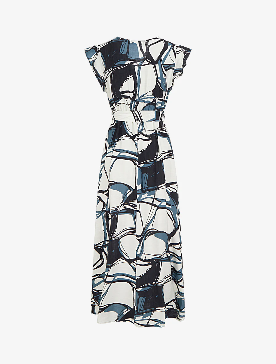 Robe longue évasée imprimé fantaisie - Bleu/blanc - Image 2