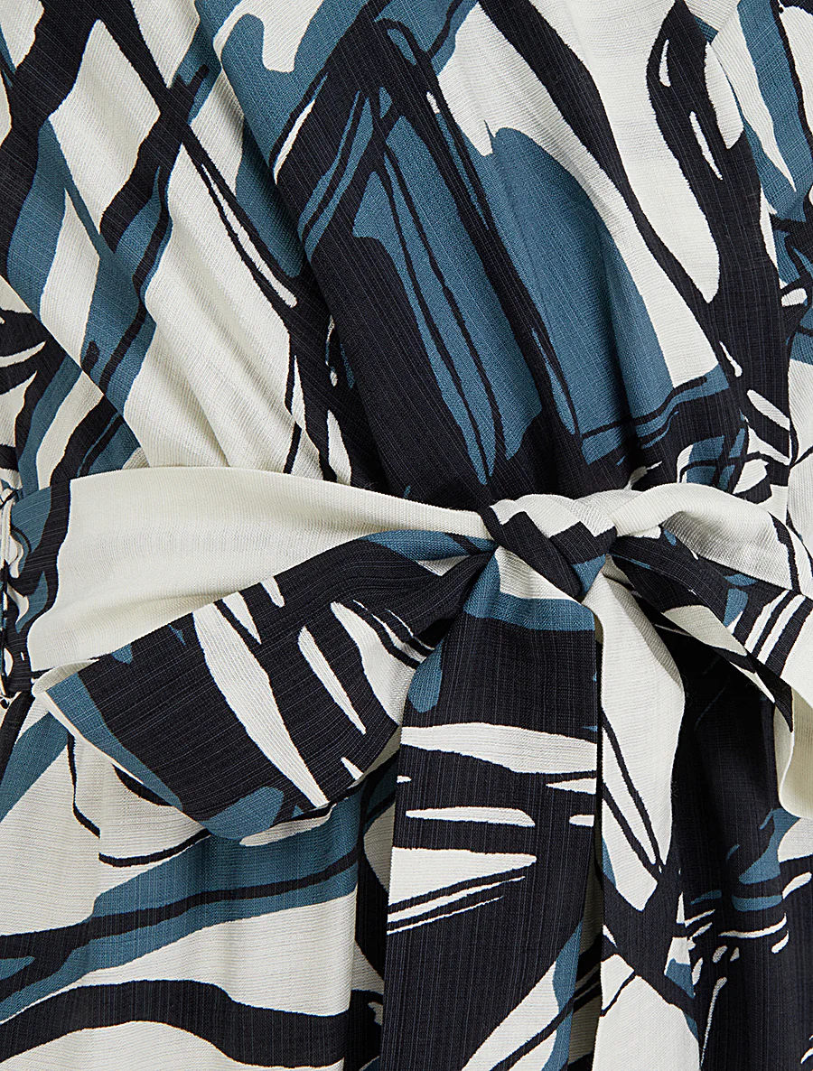 Robe longue évasée imprimé fantaisie - Bleu/blanc - Image 3