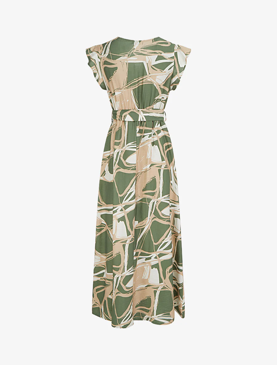 Robe longue évasée imprimé fantaisie - Kaki - Image 2