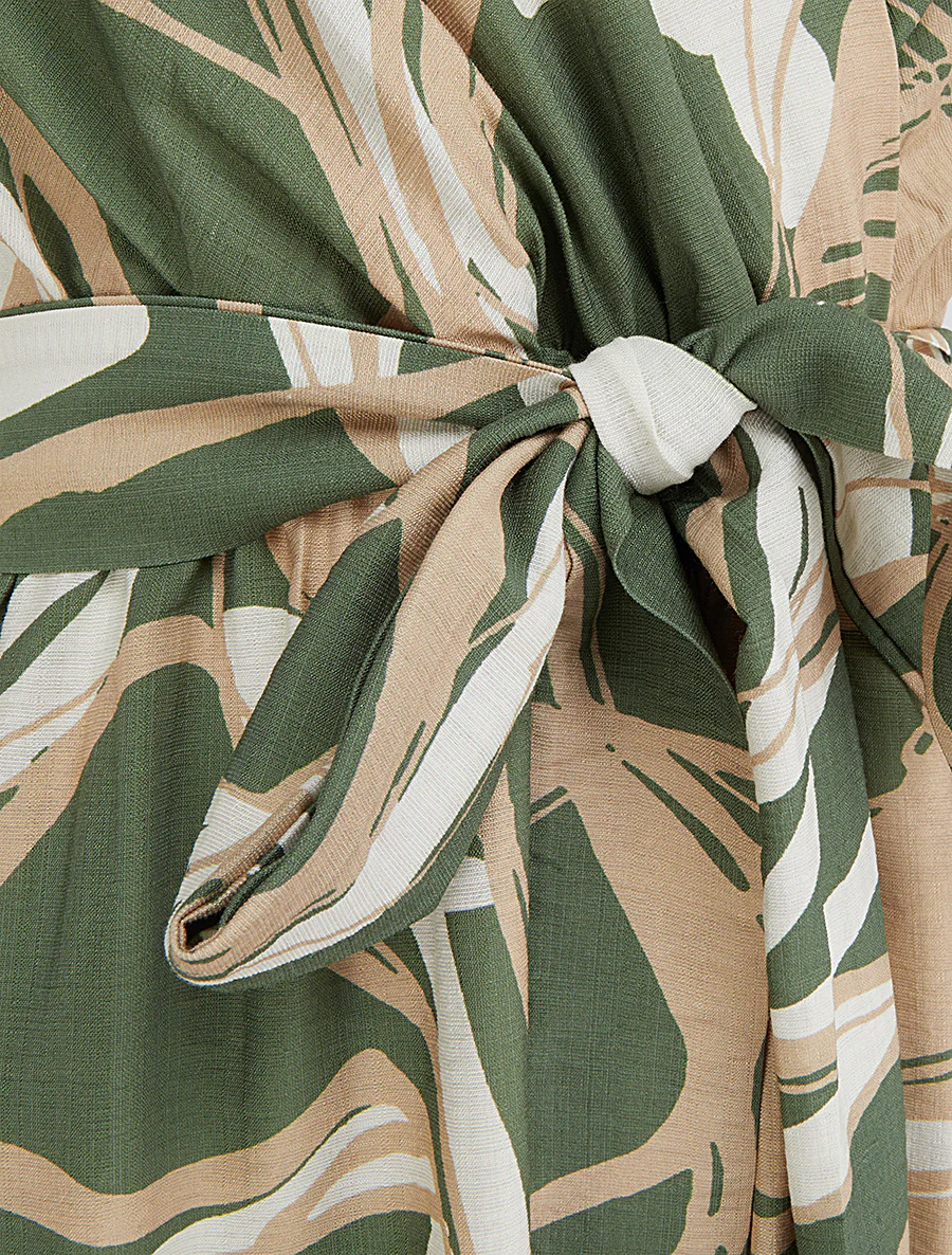 Robe longue évasée imprimé fantaisie - Kaki - Image 3