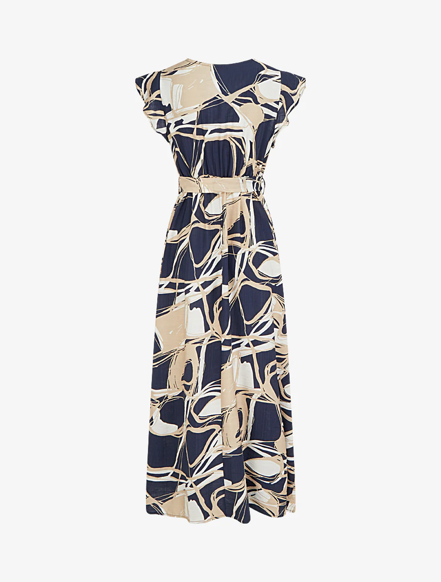 Robe longue évasée imprimé fantaisie - Marine - Image 2