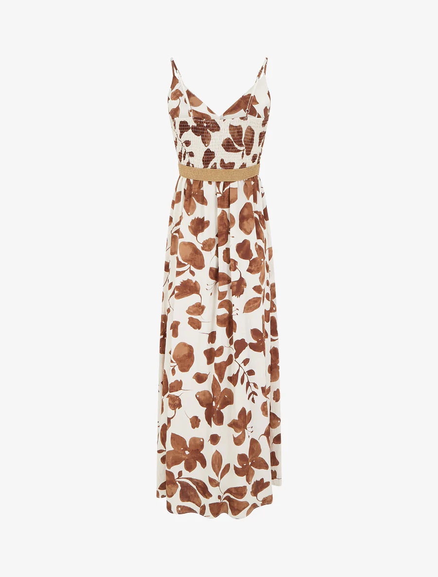 Robe longue évasée imprimé grandes fleurs - Marron - Image 2