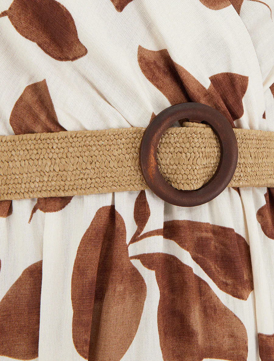 Robe longue évasée imprimé grandes fleurs - Marron - Image 3