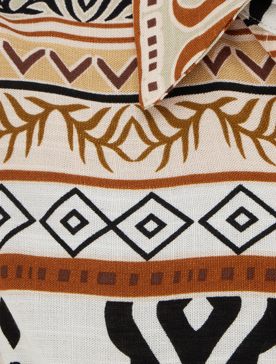 Robe longue évasée imprimé graphique - Blanc/marron - Image 3