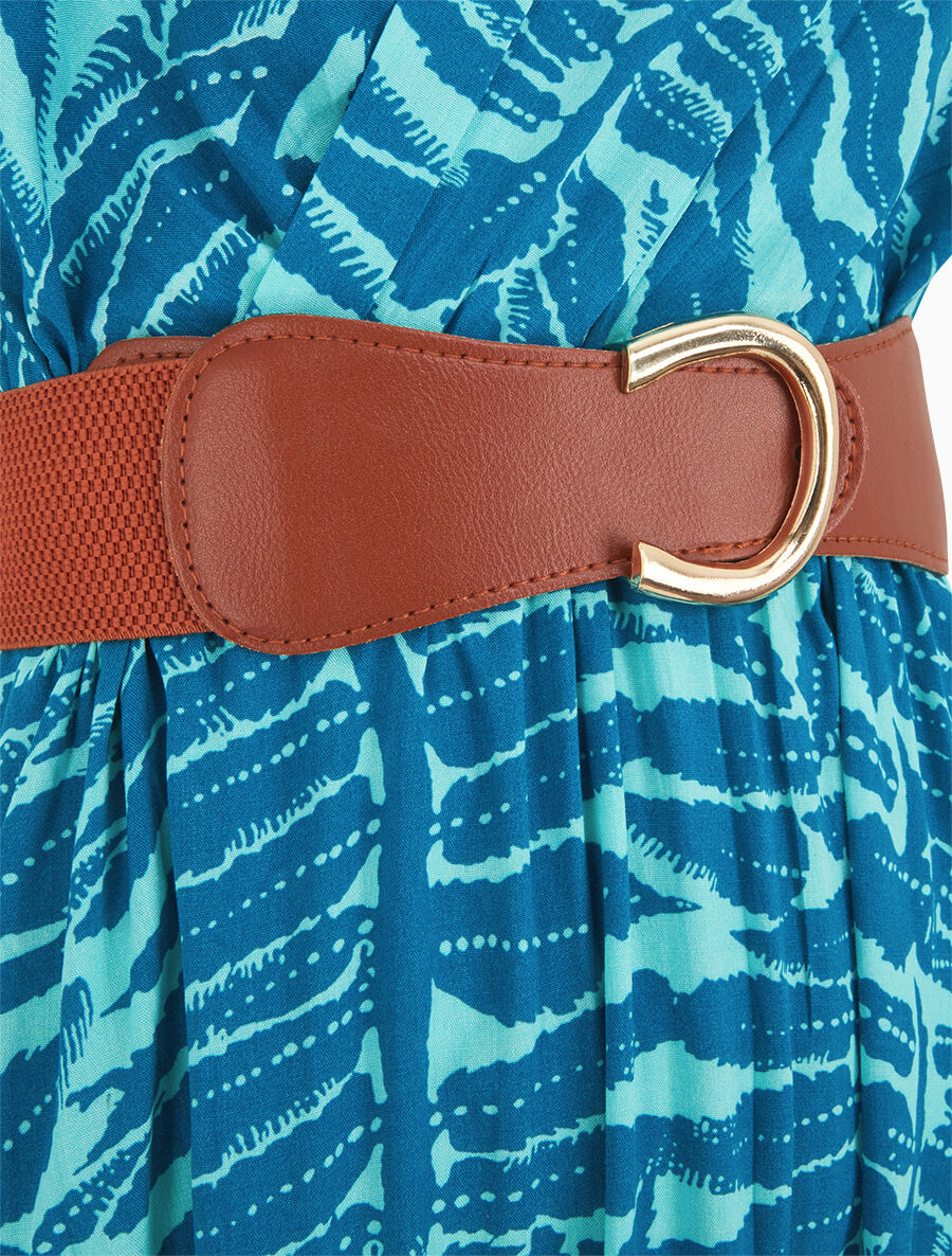 Robe longue évasée imprimé tropical - Turquoise - Image 3
