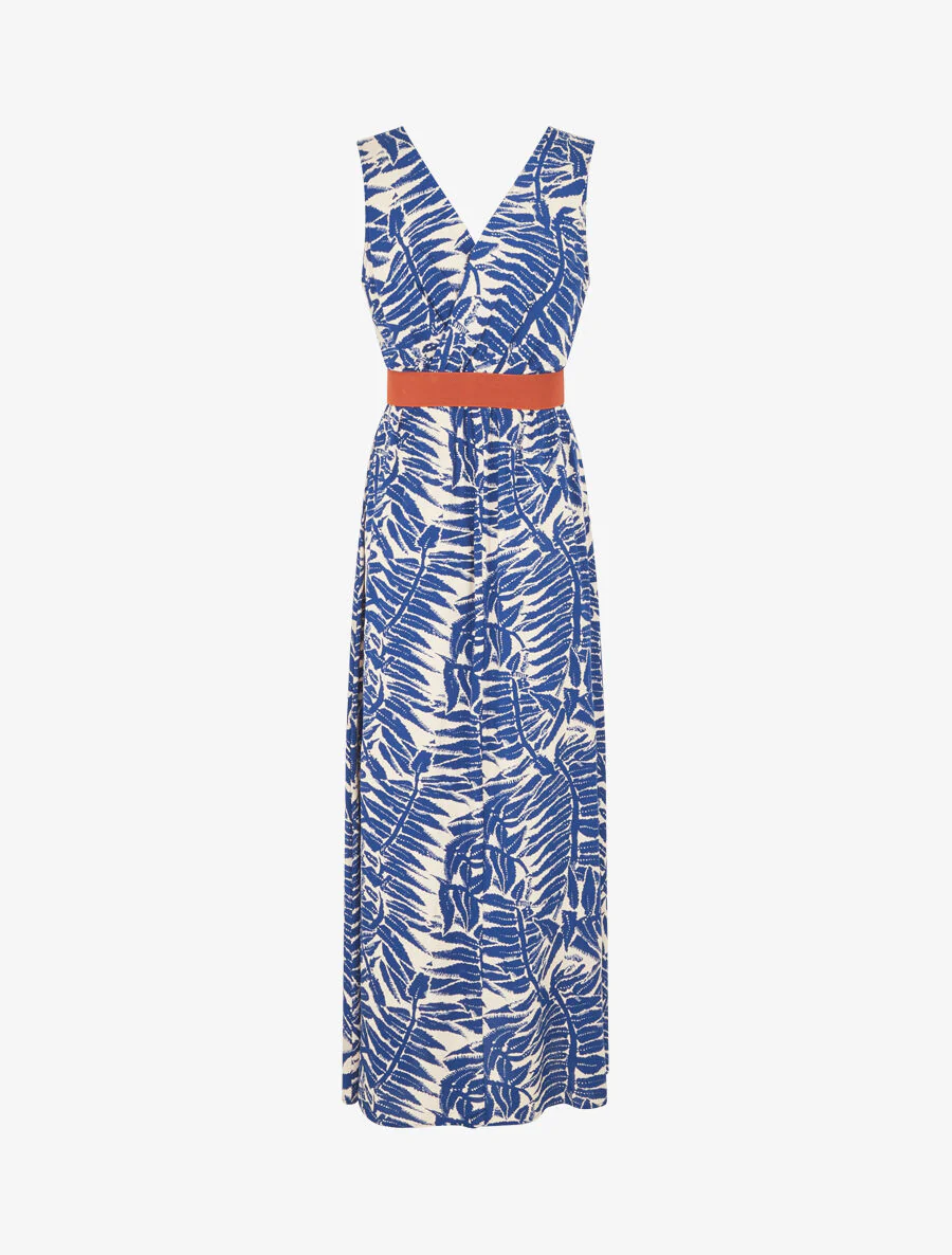 Robe longue évasée imprimé tropical - Bleu - Image 2