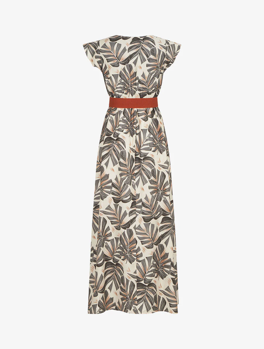 Robe longue évasée imprimé tropical - Gris foncé - Image 2