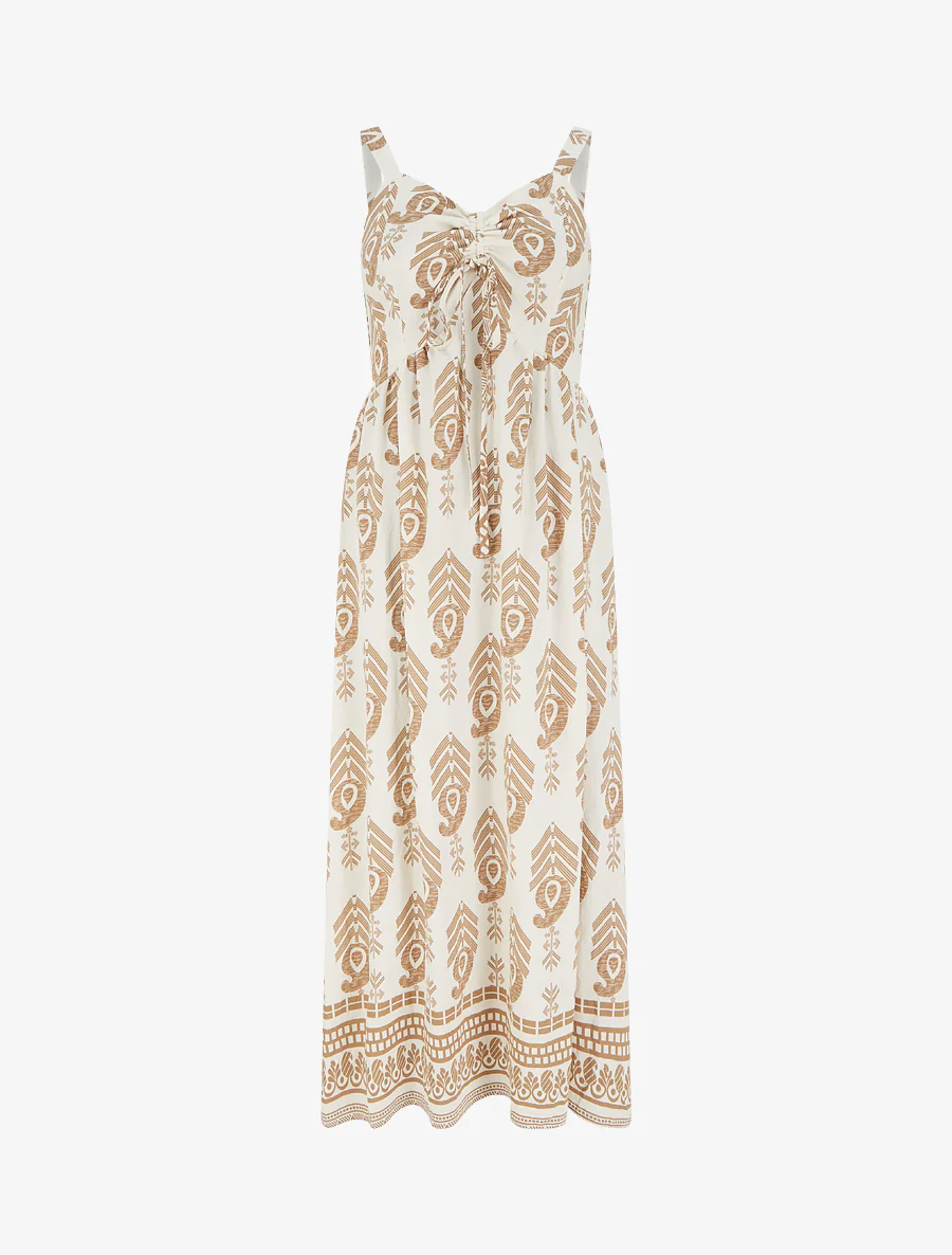 Robe longue évasée imprimée - Taupe