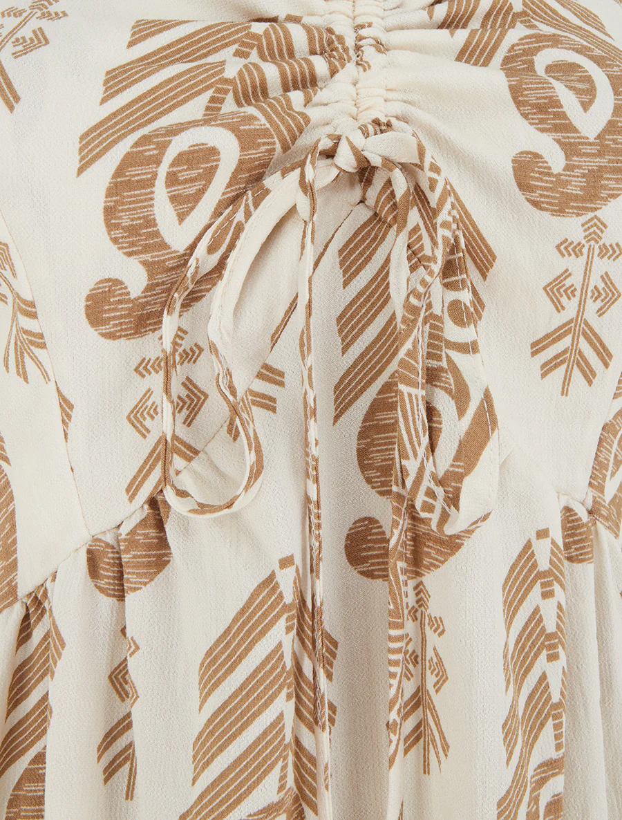 Robe longue évasée imprimée - Taupe - Image 3