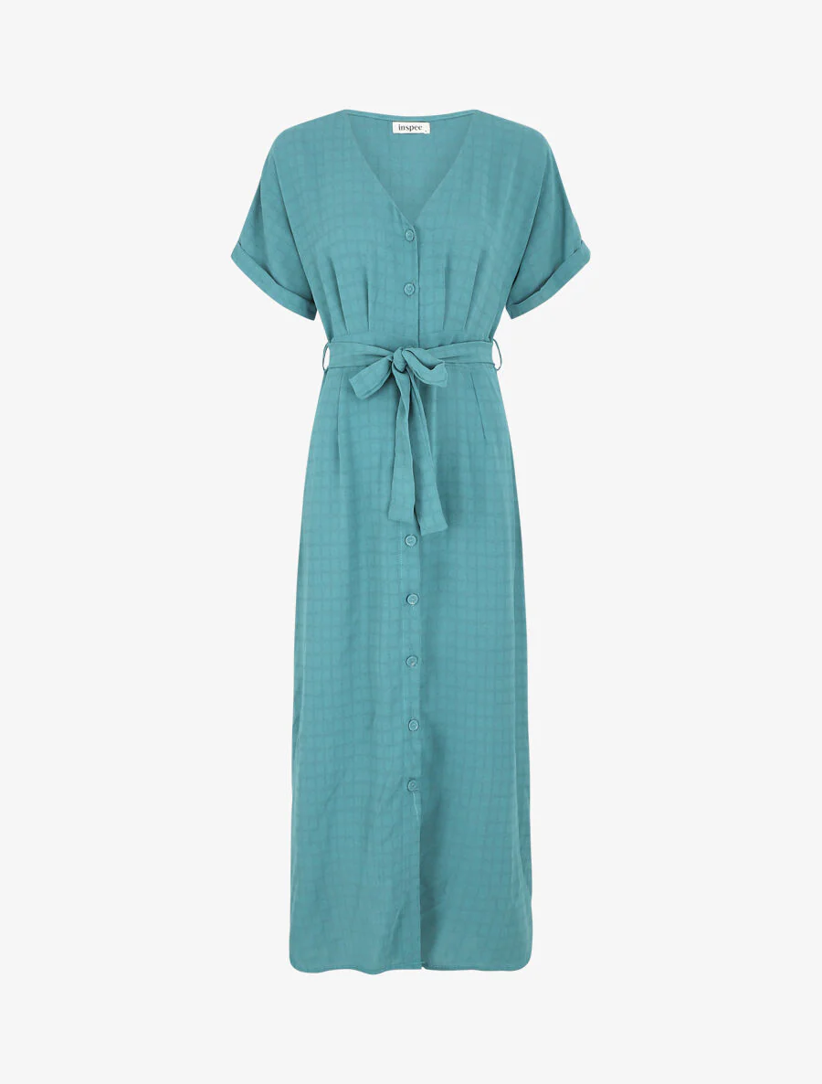Robe longue évasée manches courtes - Turquoise