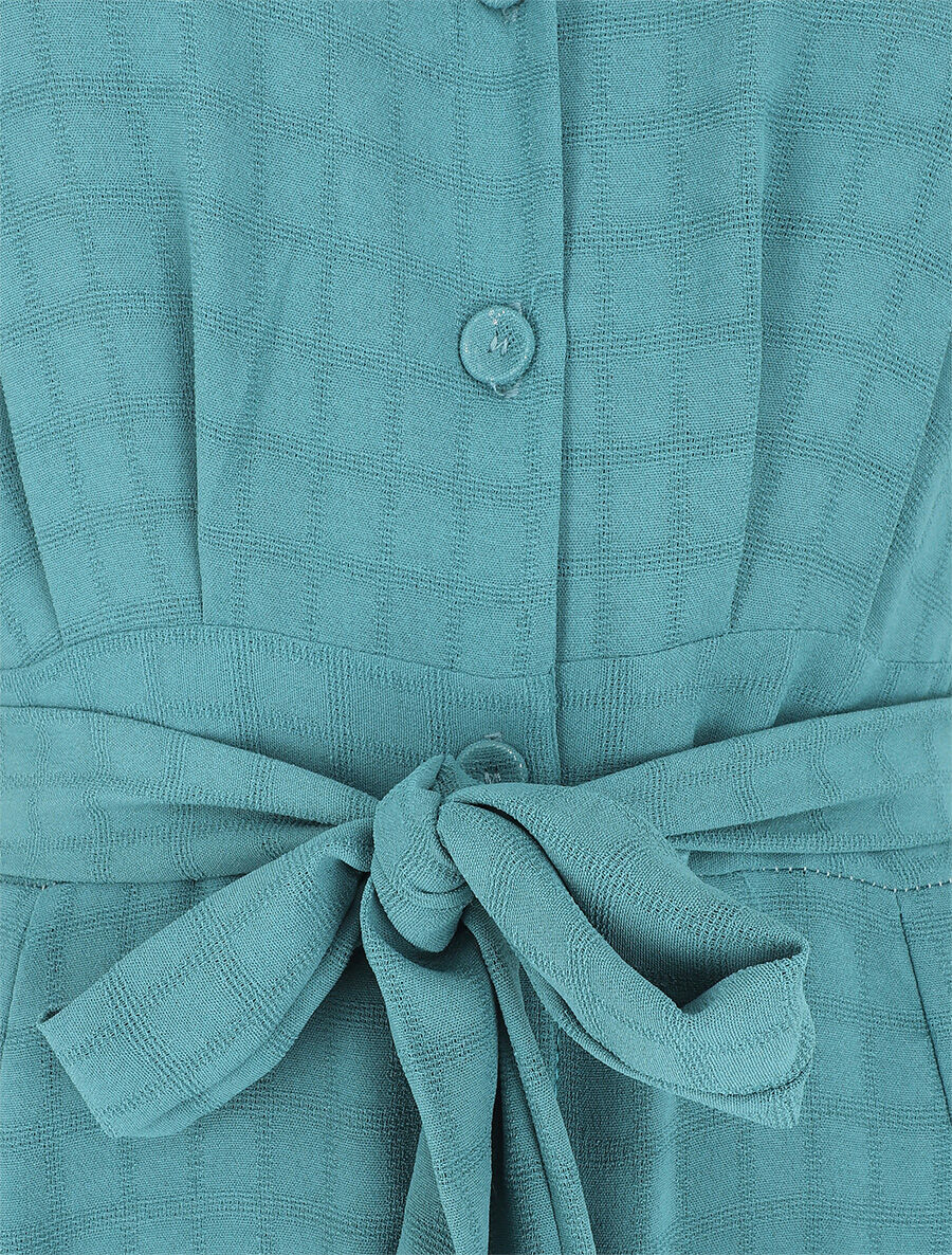 Robe longue évasée manches courtes - Turquoise - Image 3