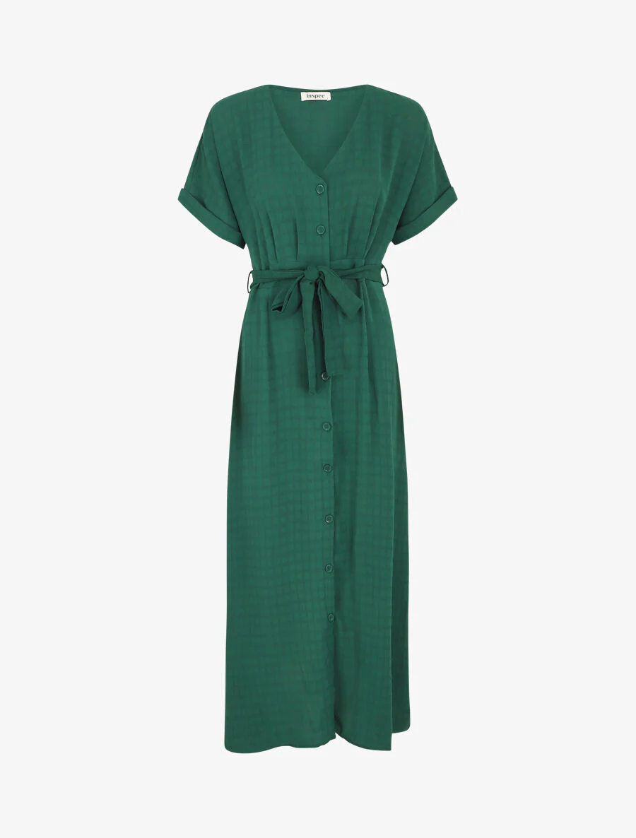 Robe longue évasée manches courtes - Vert