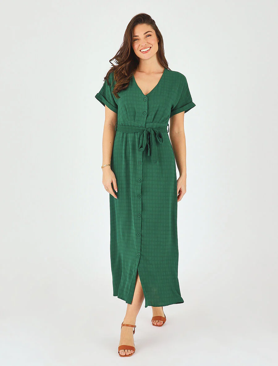 Robe longue évasée manches courtes - Vert - Image 4