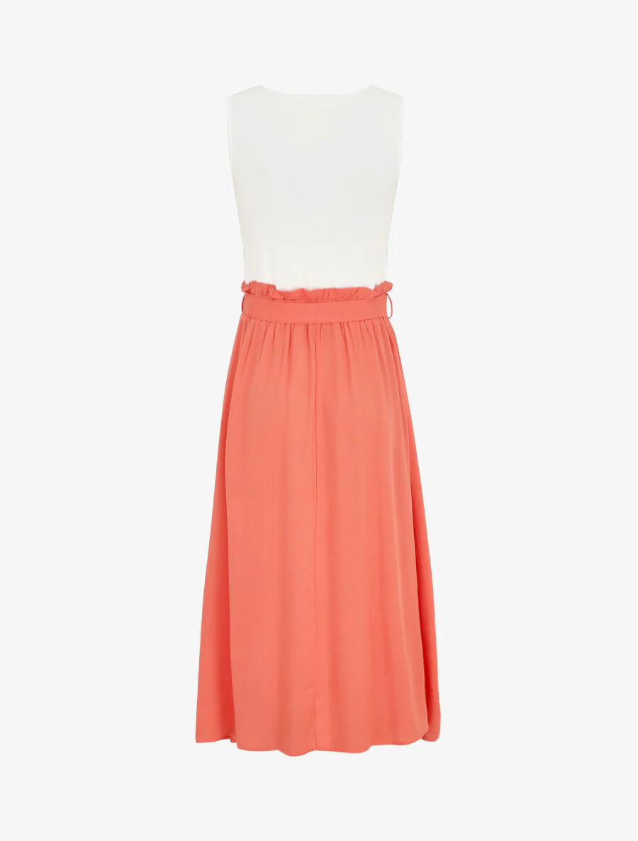 Robe longue évasée sans manches bicolore - Saumon - Image 2