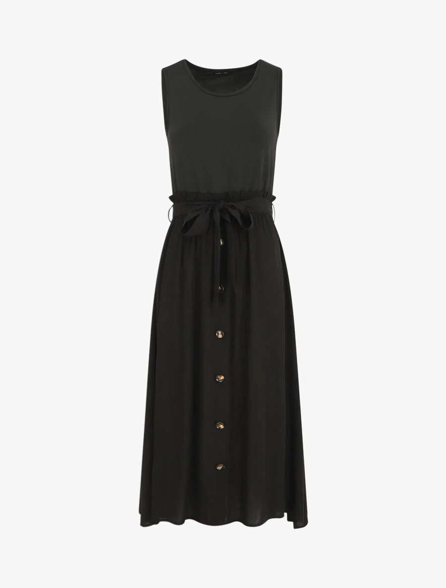 Robe longue évasée sans manches bicolore - Noir