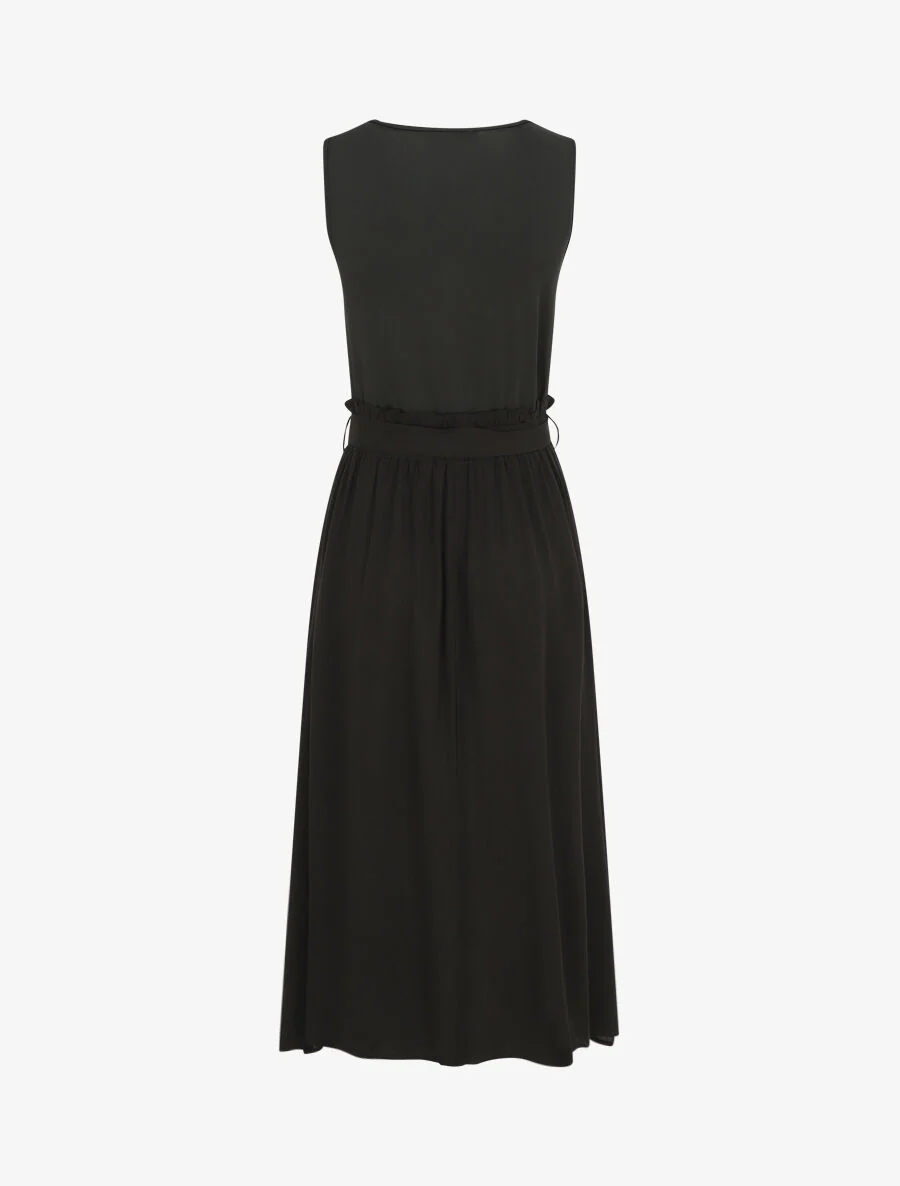 Robe longue évasée sans manches bicolore - Noir - Image 2
