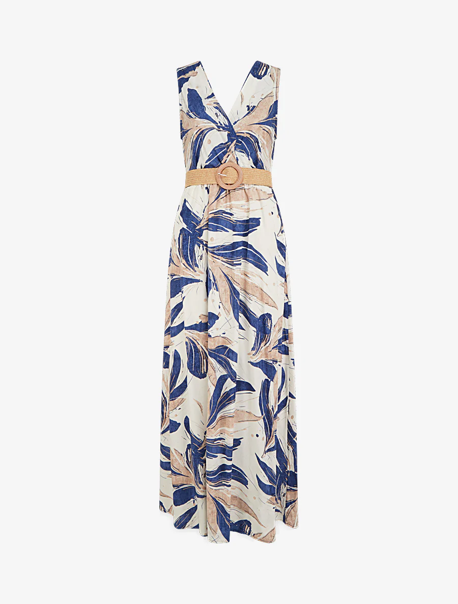 Robe longue évasée sans manches imprimé fantaisie - Bleu