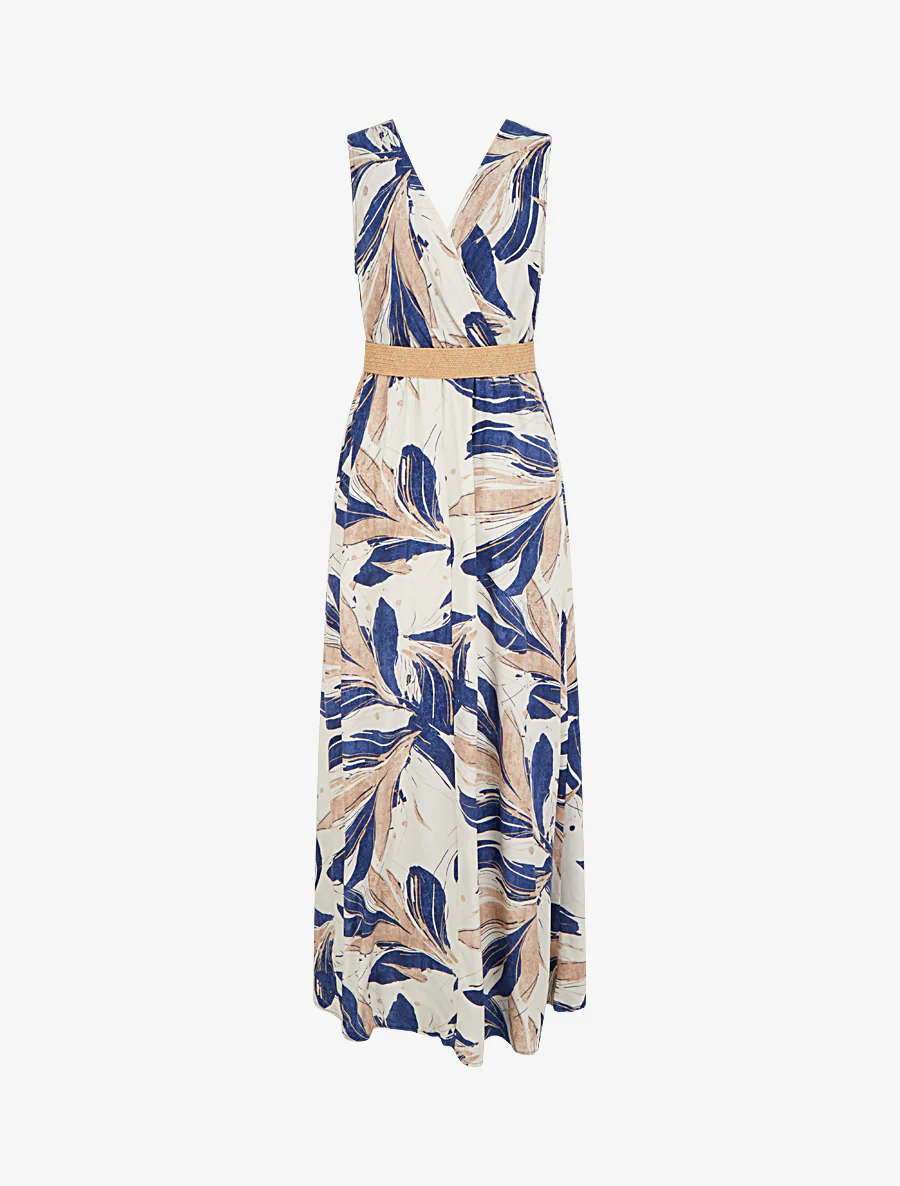 Robe longue évasée sans manches imprimé fantaisie - Bleu - Image 2