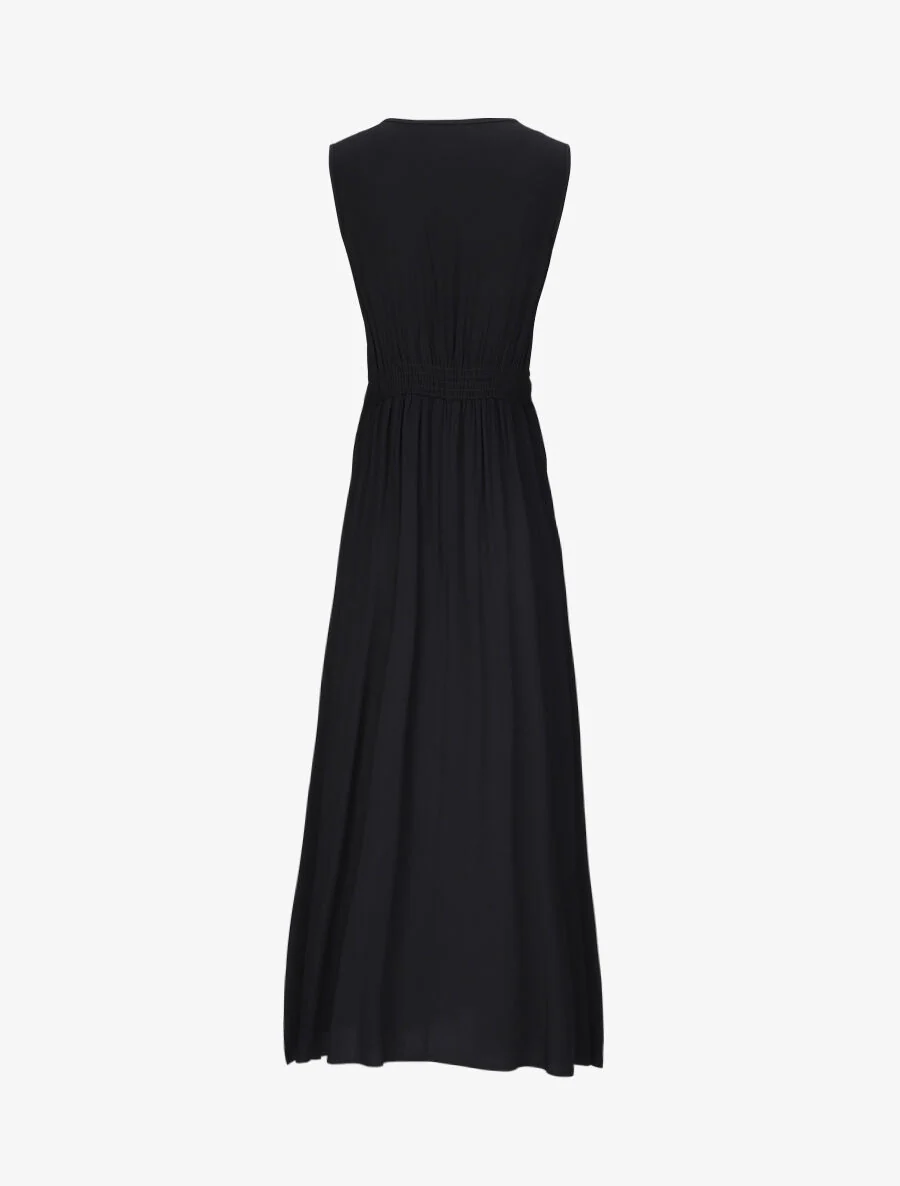 Robe longue évasée unie à col en crochet - Noir - Image 2