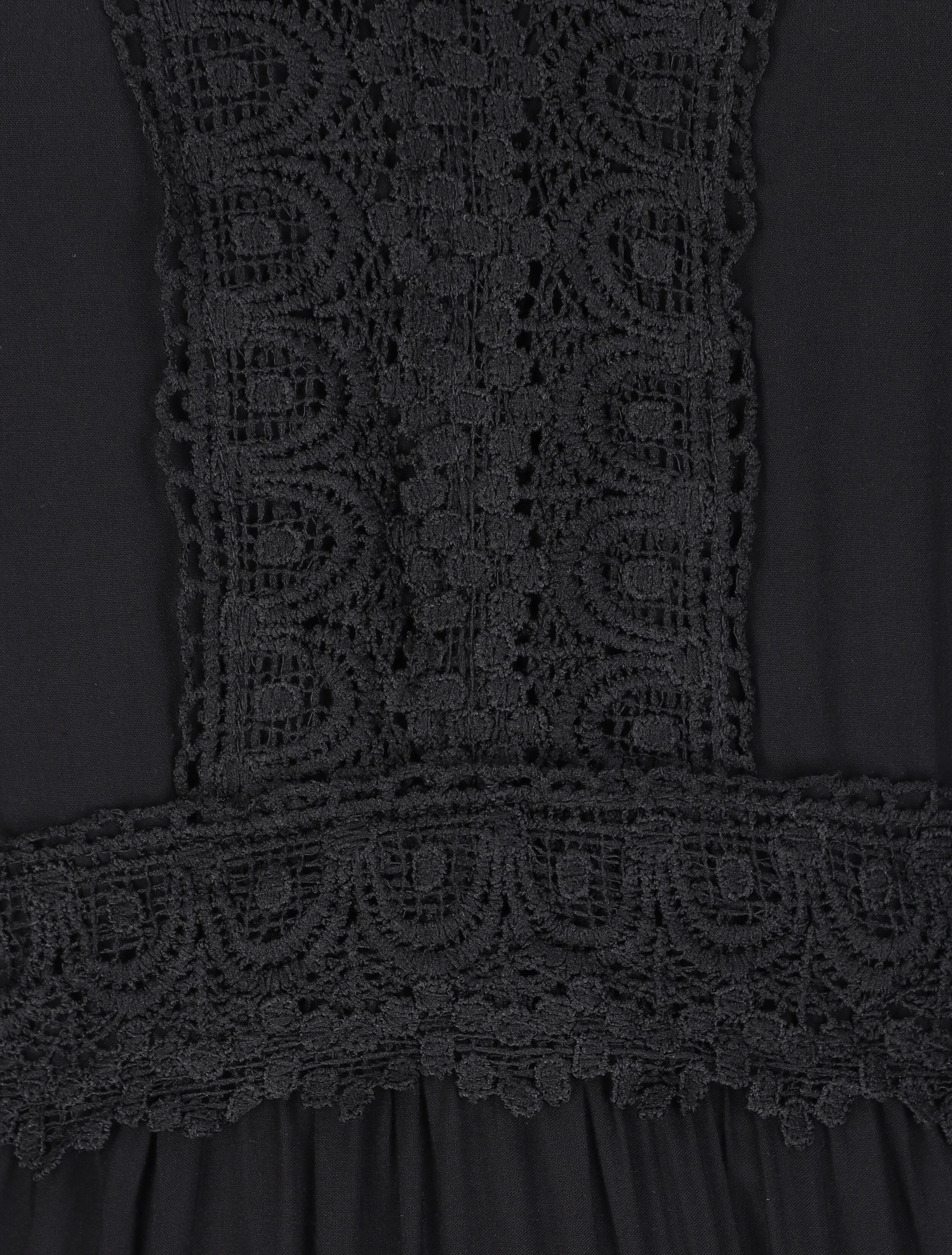 Robe longue évasée unie à col en crochet - Noir - Image 3