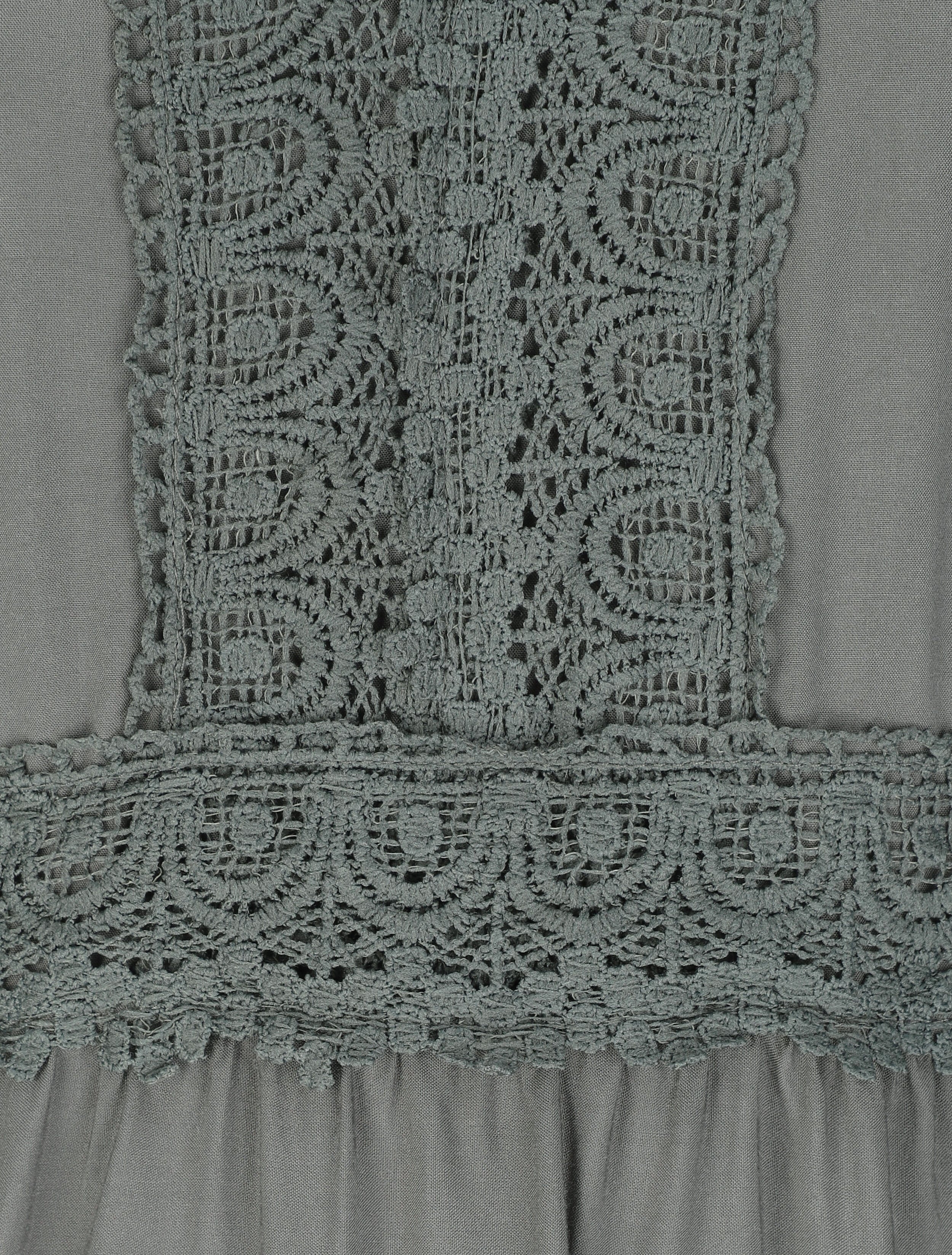 Robe longue évasée unie à col en crochet - Kaki - Image 3