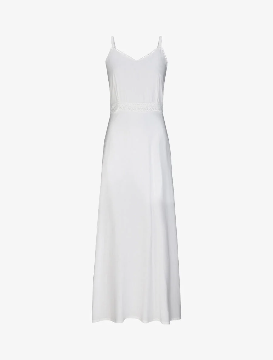 Robe longue évasée unie à taille en crochet - Blanc