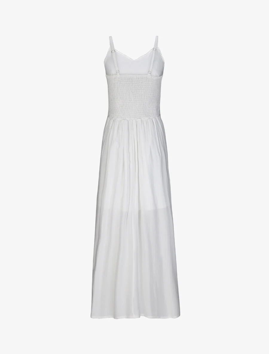Robe longue évasée unie à taille en crochet - Blanc - Image 2
