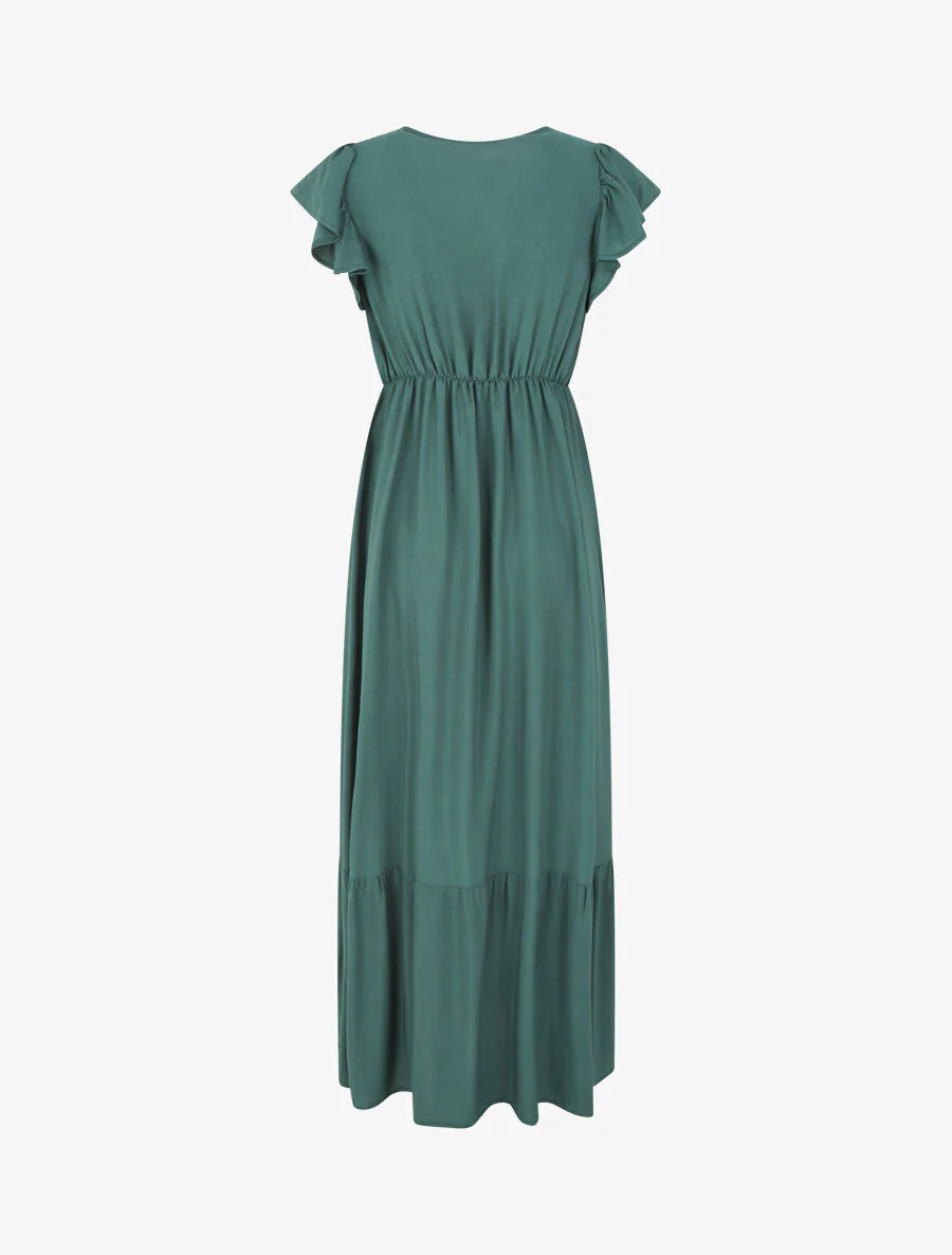 Robe longue évasée unie - Vert foncé - Image 2