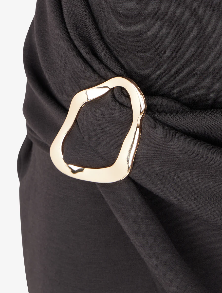 Robe longue fendue à empiècement bijou - Noir - Image 3