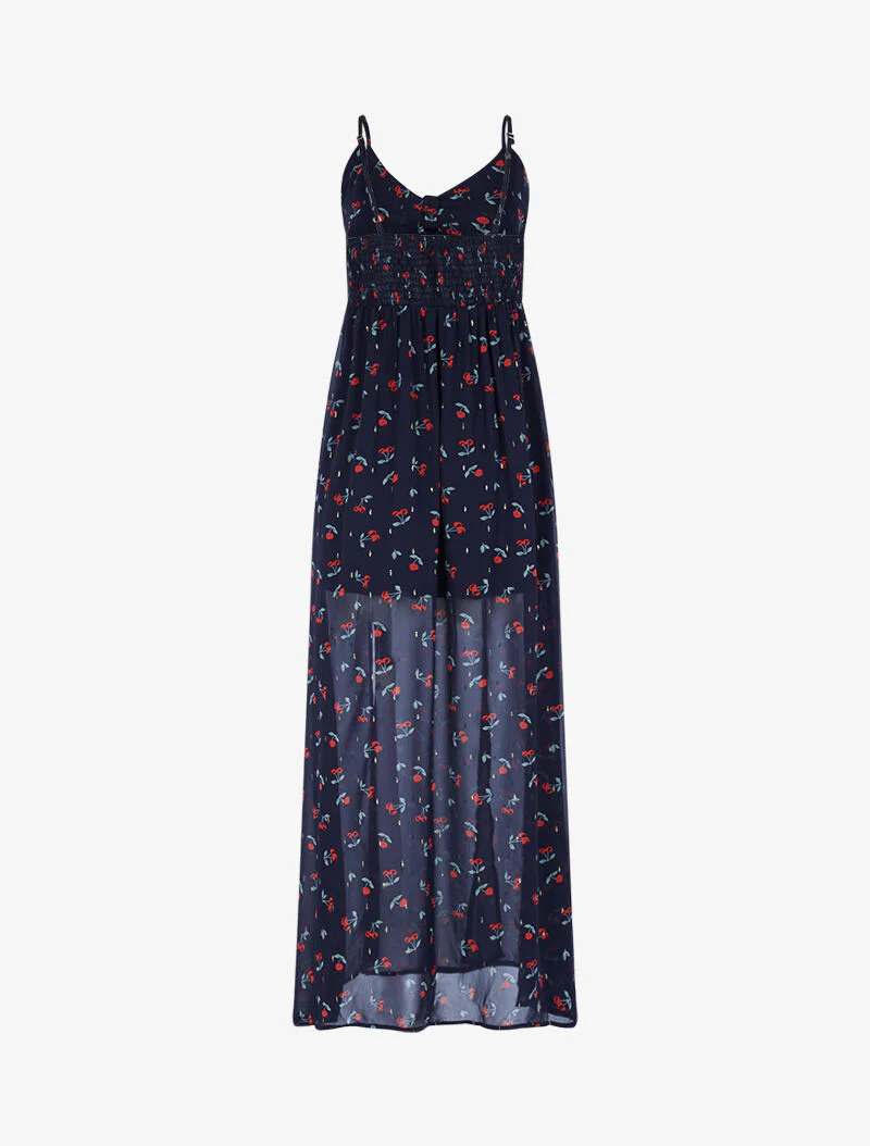 Robe longue fendue en voile imprimé - bleu nuit - Image 2