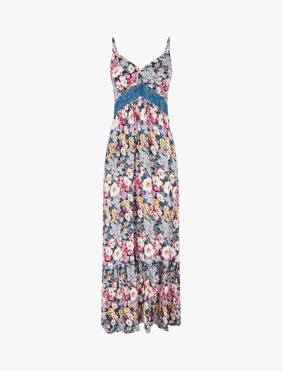 Robe longue fleuri à col V - Noir