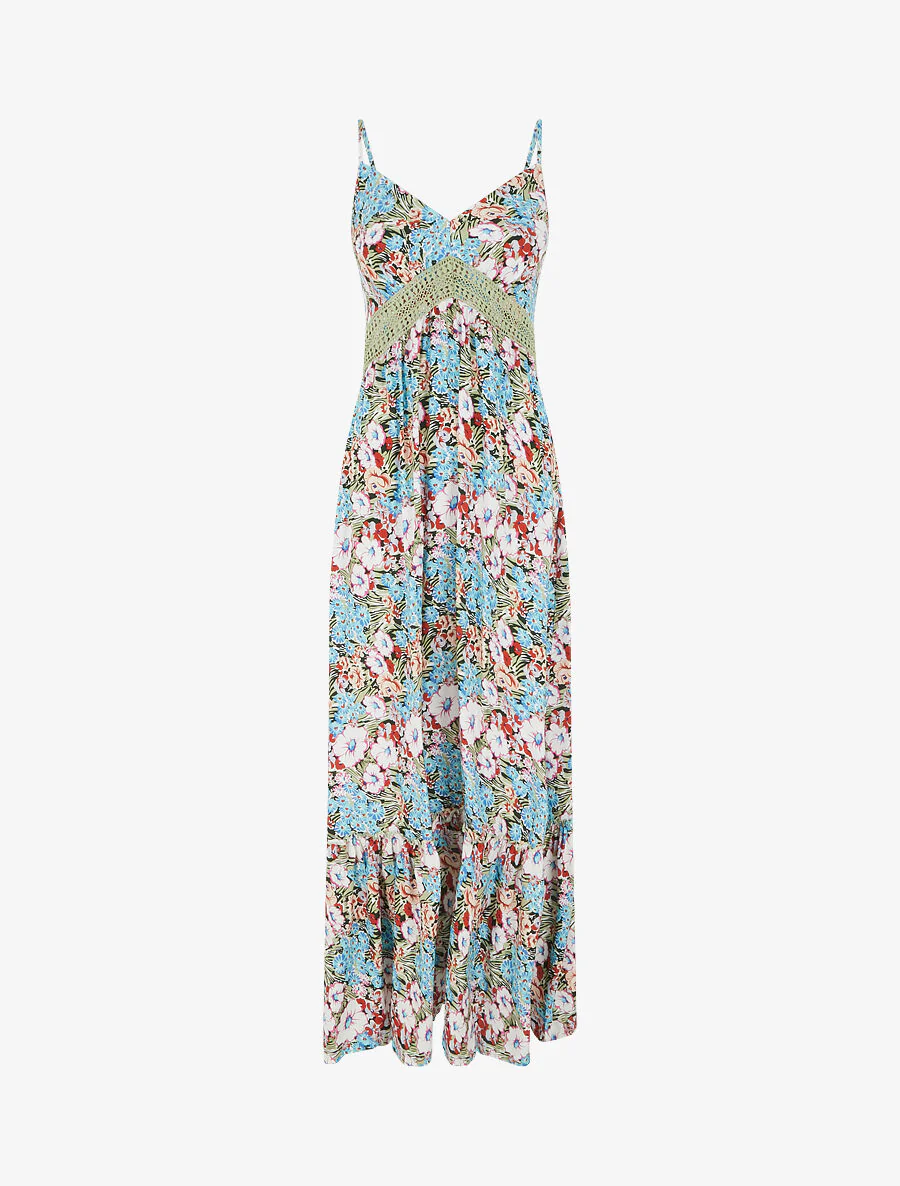 Robe longue fleuri à col V - Vert