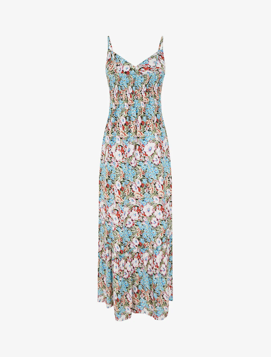 Robe longue fleuri à col V - Vert - Image 2