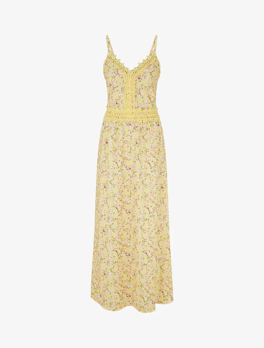 Robe longue fleurie à dos élastiqué - Jaune