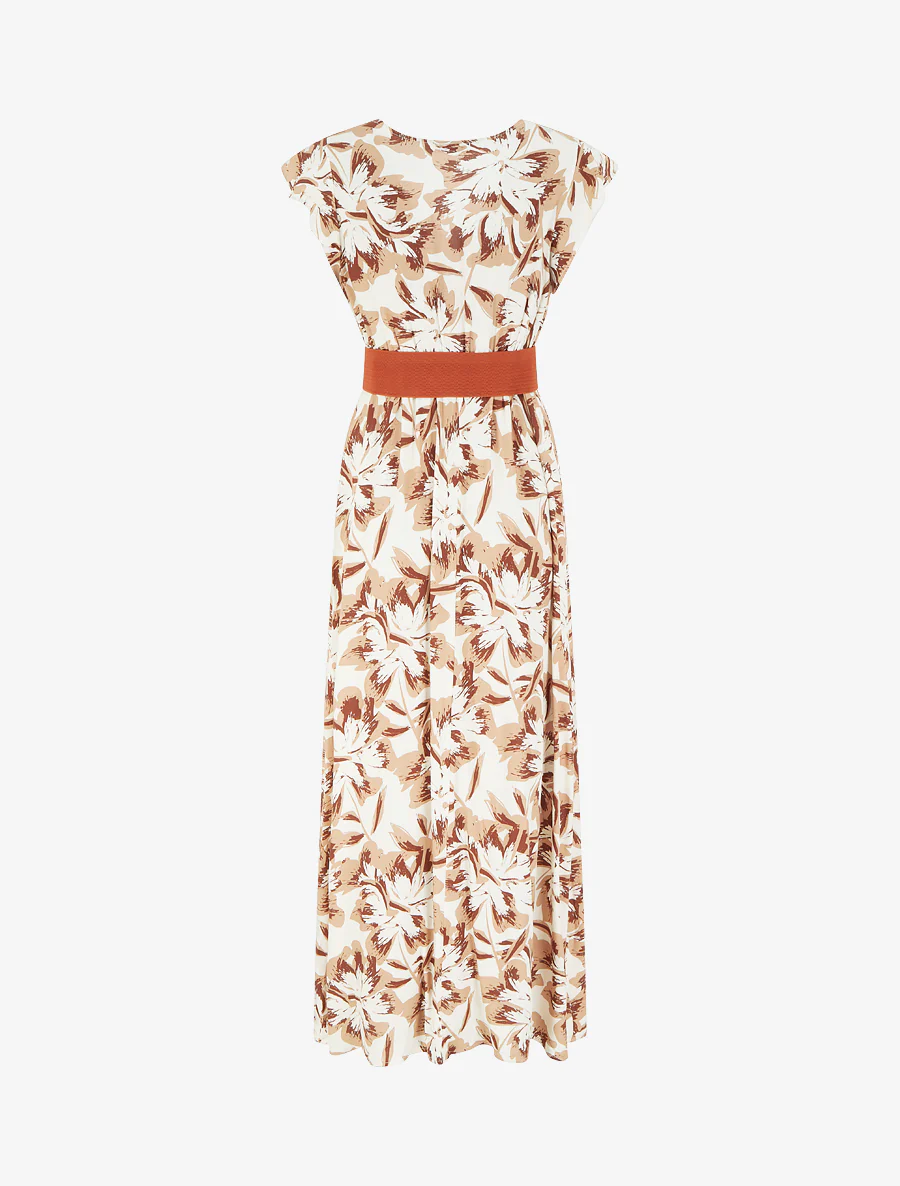 Robe longue fleurie à mancherons volantés - Marron - Image 2