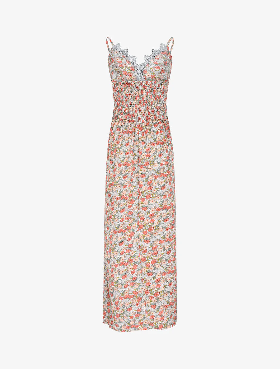 Robe longue fleurie et à fines broderies - Orange - Image 2