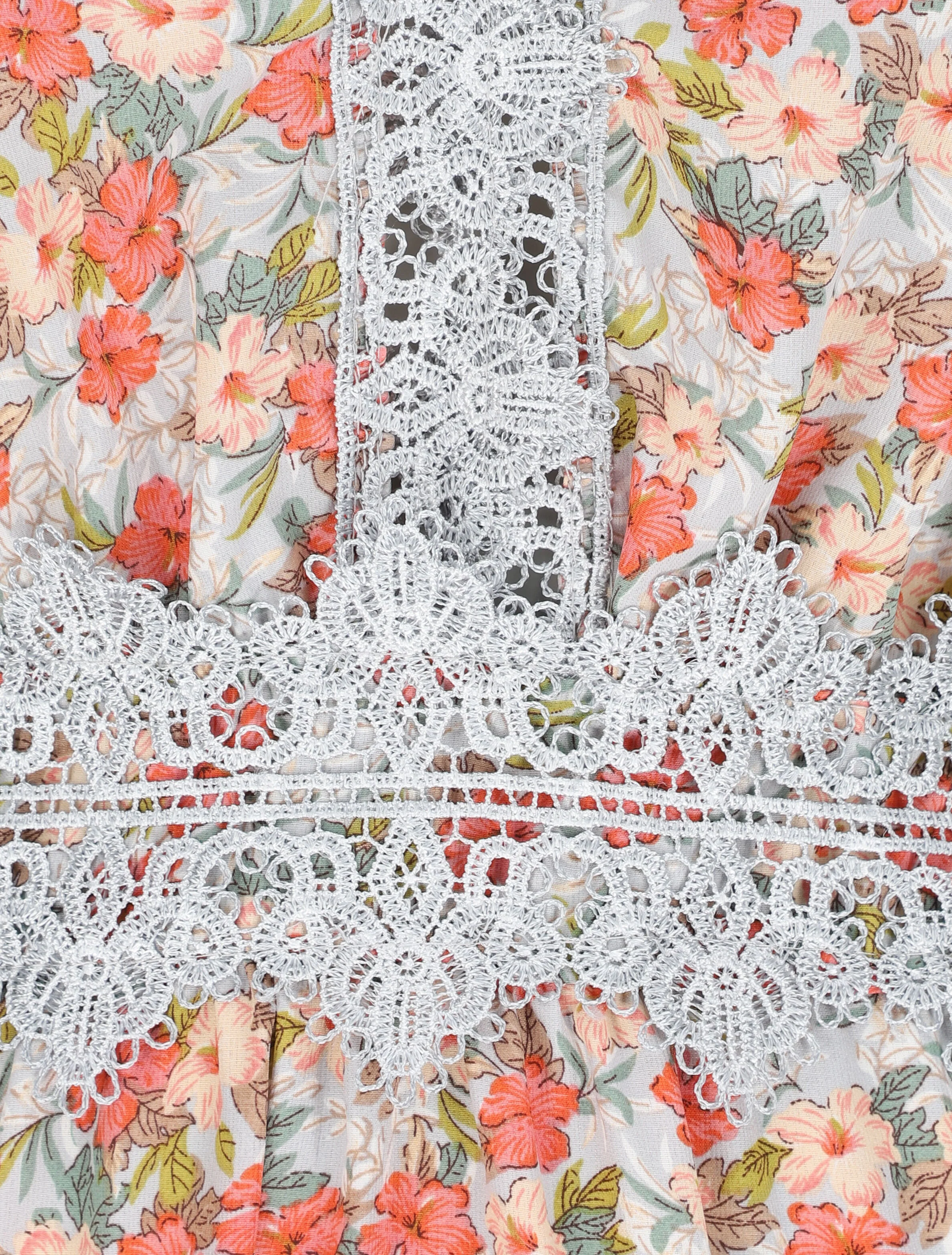 Robe longue fleurie et à fines broderies - Orange - Image 3